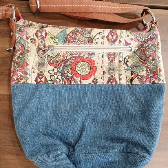 Sakroots Floral Crossbody Bag in Pink and Denim - Picture 3 of 9